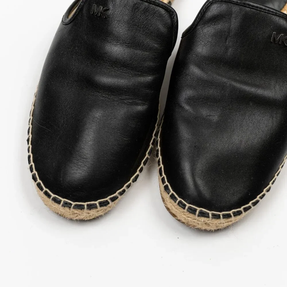 Michael Kors Emilia Espadrille flat black leather sandals size 7